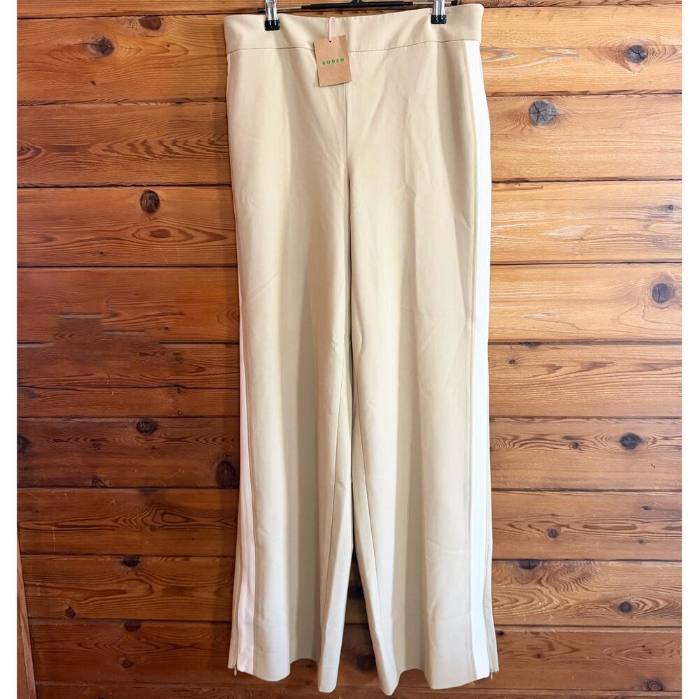 Boden NWT Pull On Side Stripe Trousers Ankle Zip Beige 10L